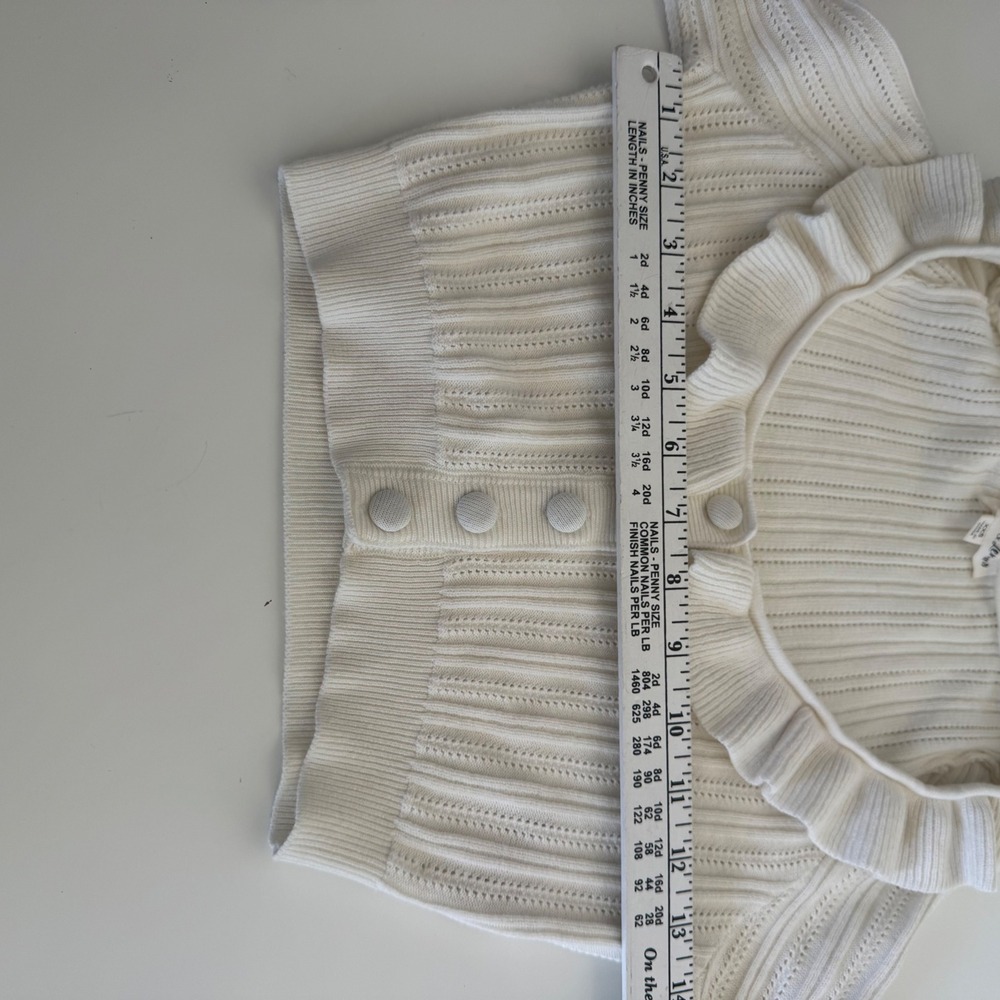 For Love & Lemons‎ Cream Pointelle Ruffle Cropped Cardigan Sweater XXS Ivory - Picture 10 of 12